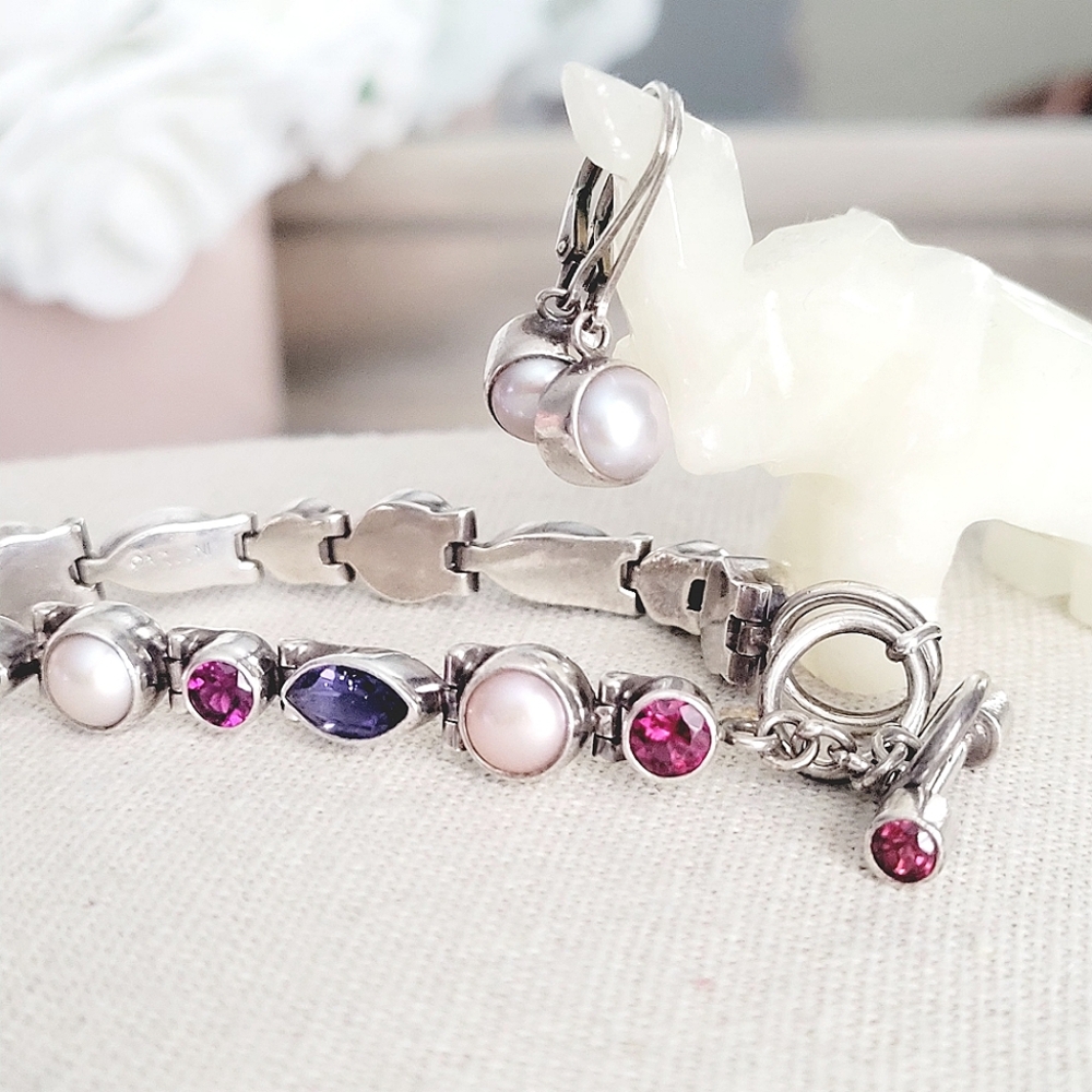 VINTAGE Antoinette Acleoni sterling bracelet and earrings set